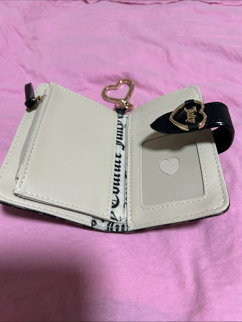 Juicy Couture Black Wallet with Pink Heart Print & Gold Heart Keyring